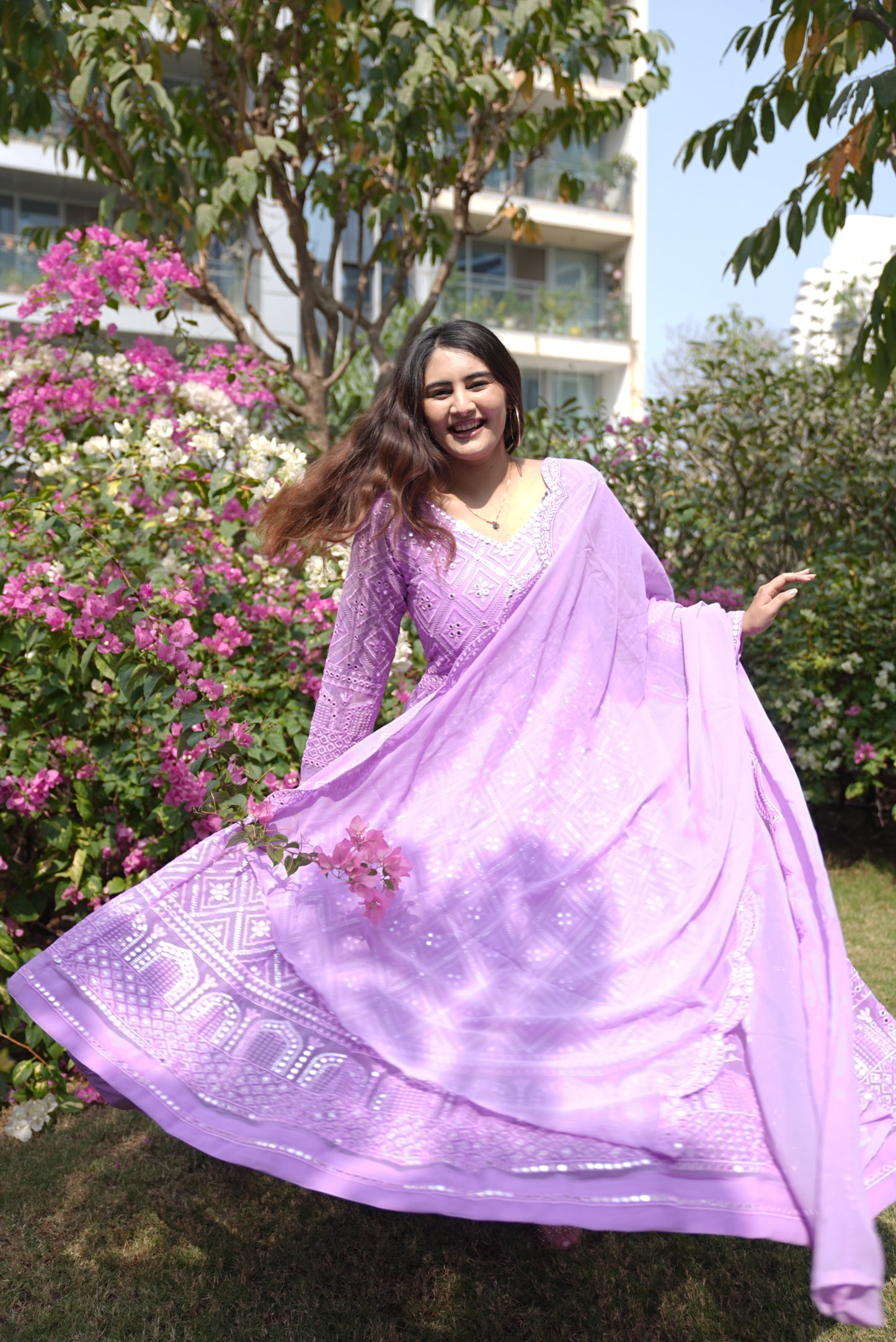 Lucknowi Sequins Work Gown pent and duptta suit set