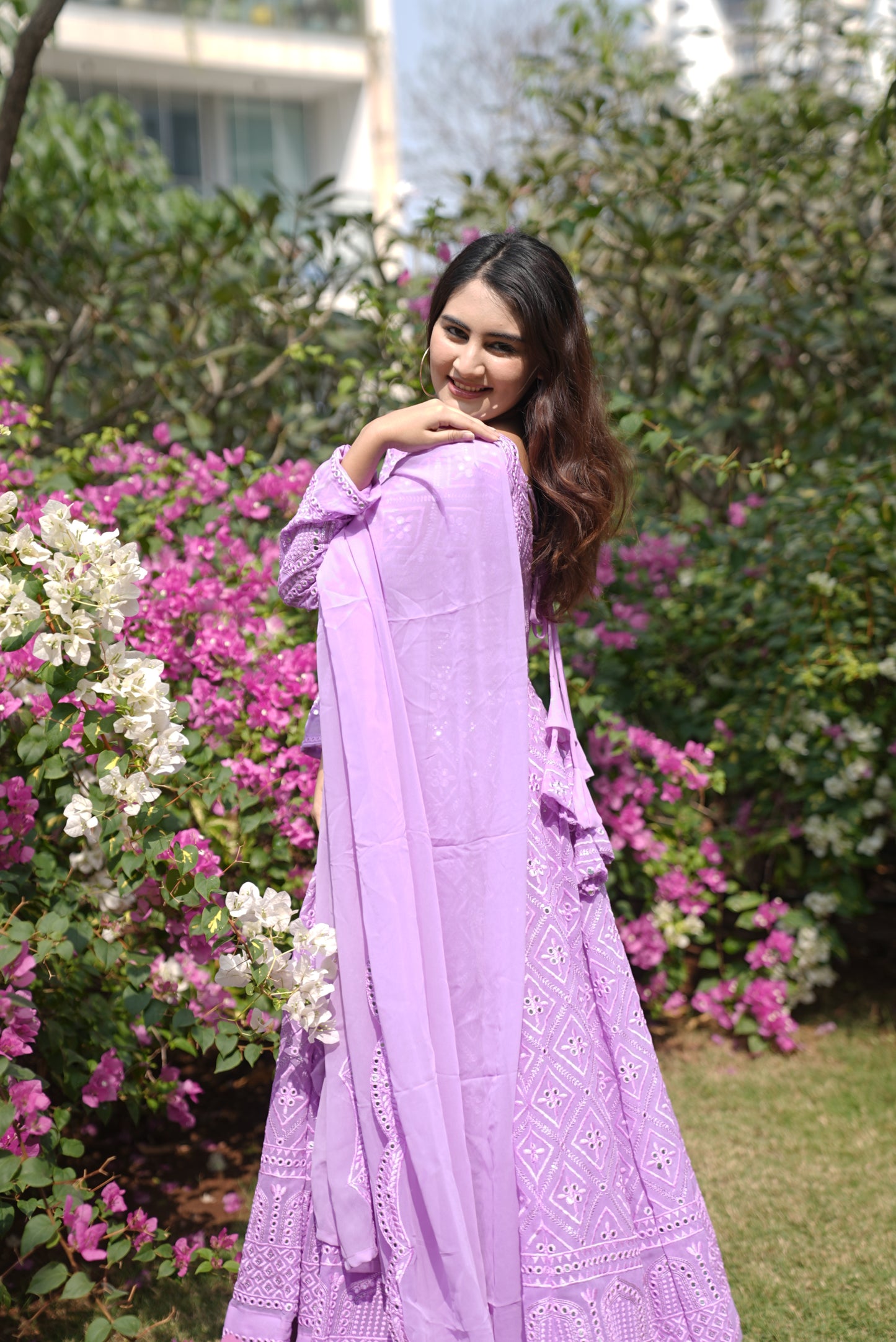 Lucknowi Sequins Work Gown pent and duptta suit set