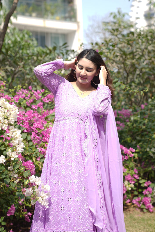 Lucknowi Sequins Work Gown pent and duptta suit set