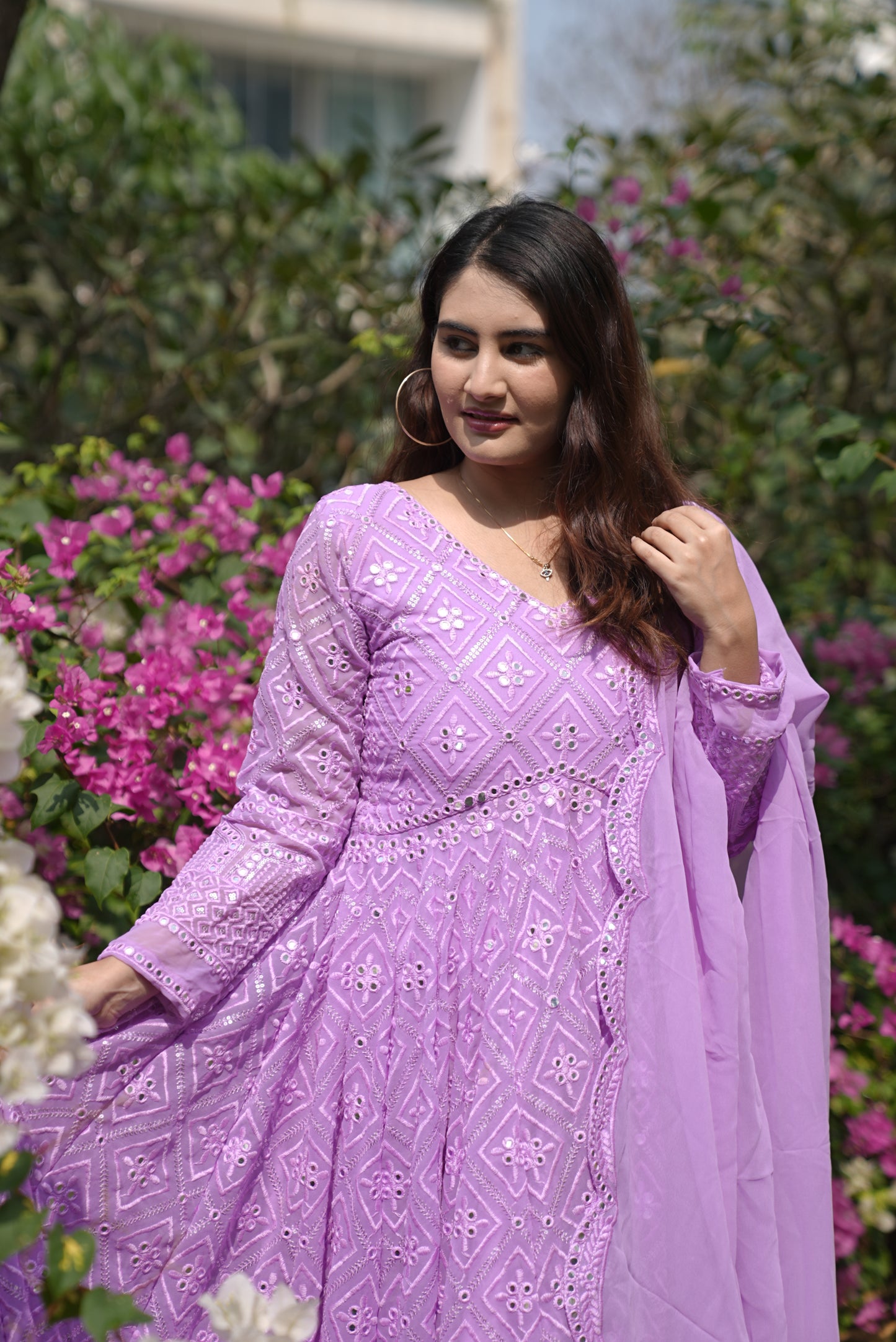 Lucknowi Sequins Work Gown pent and duptta suit set