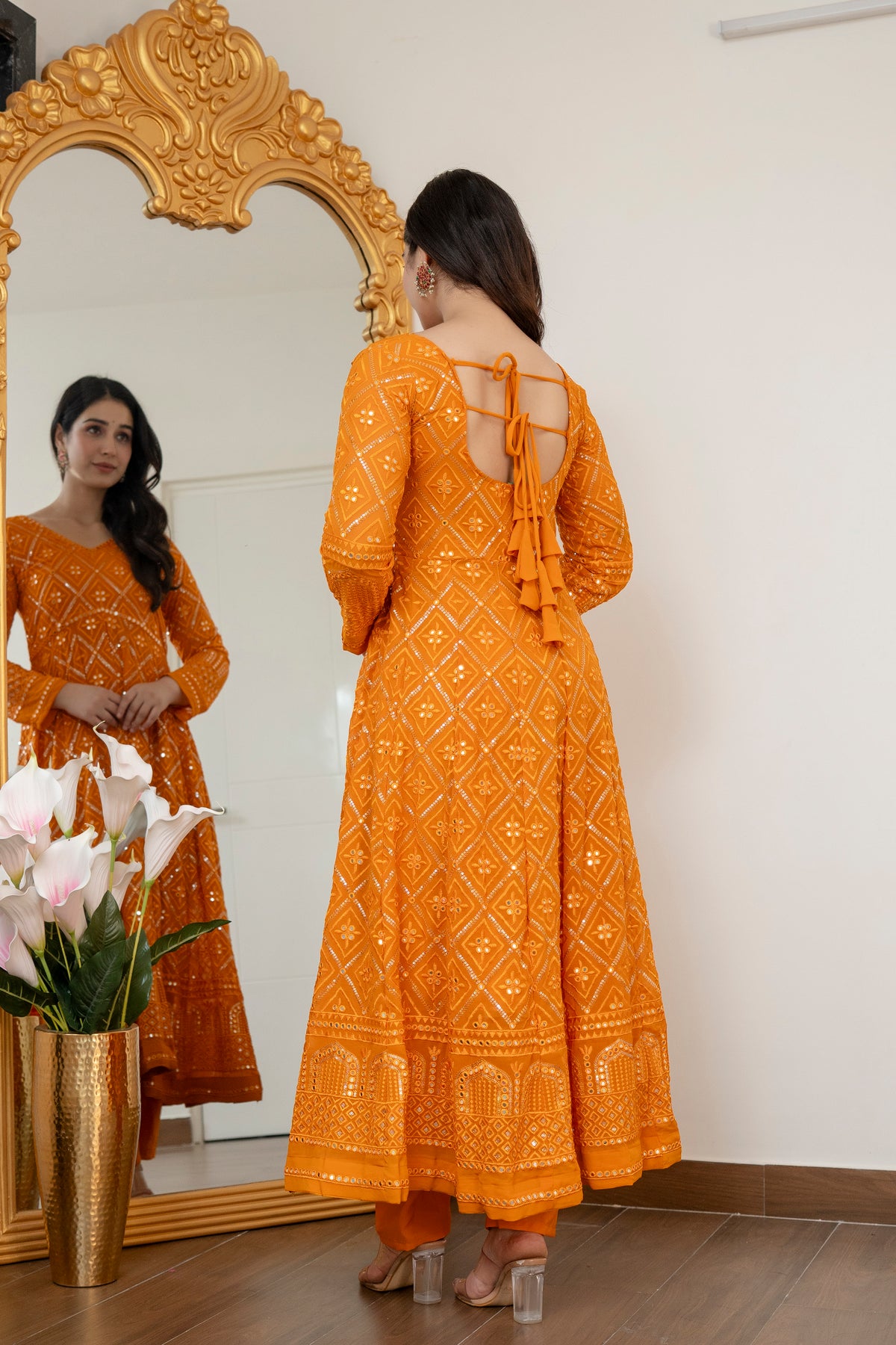 Lucknowi Embroidered Georgette Anarkali Full Stitched Suit Set