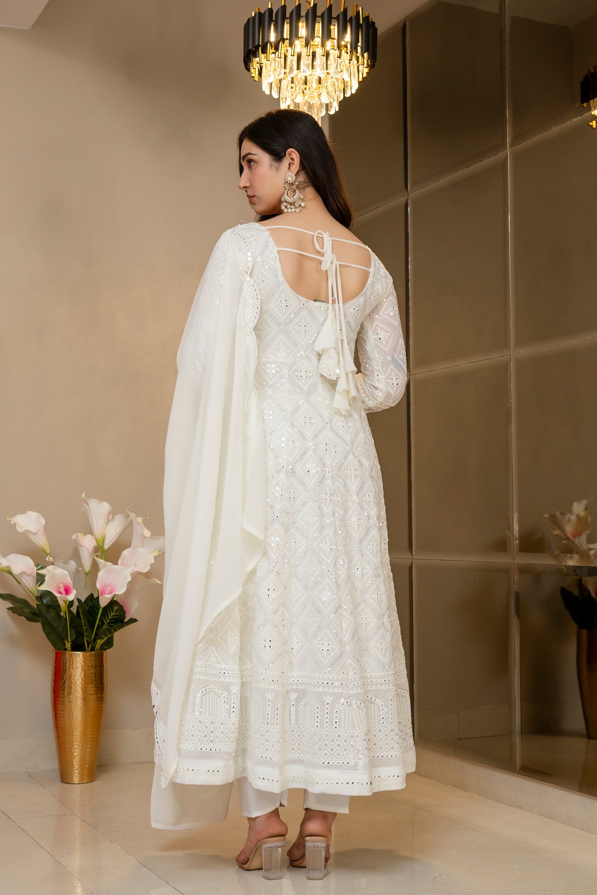 Lucknowi Embroidered Georgette Anarkali Full Stitched Suit Set