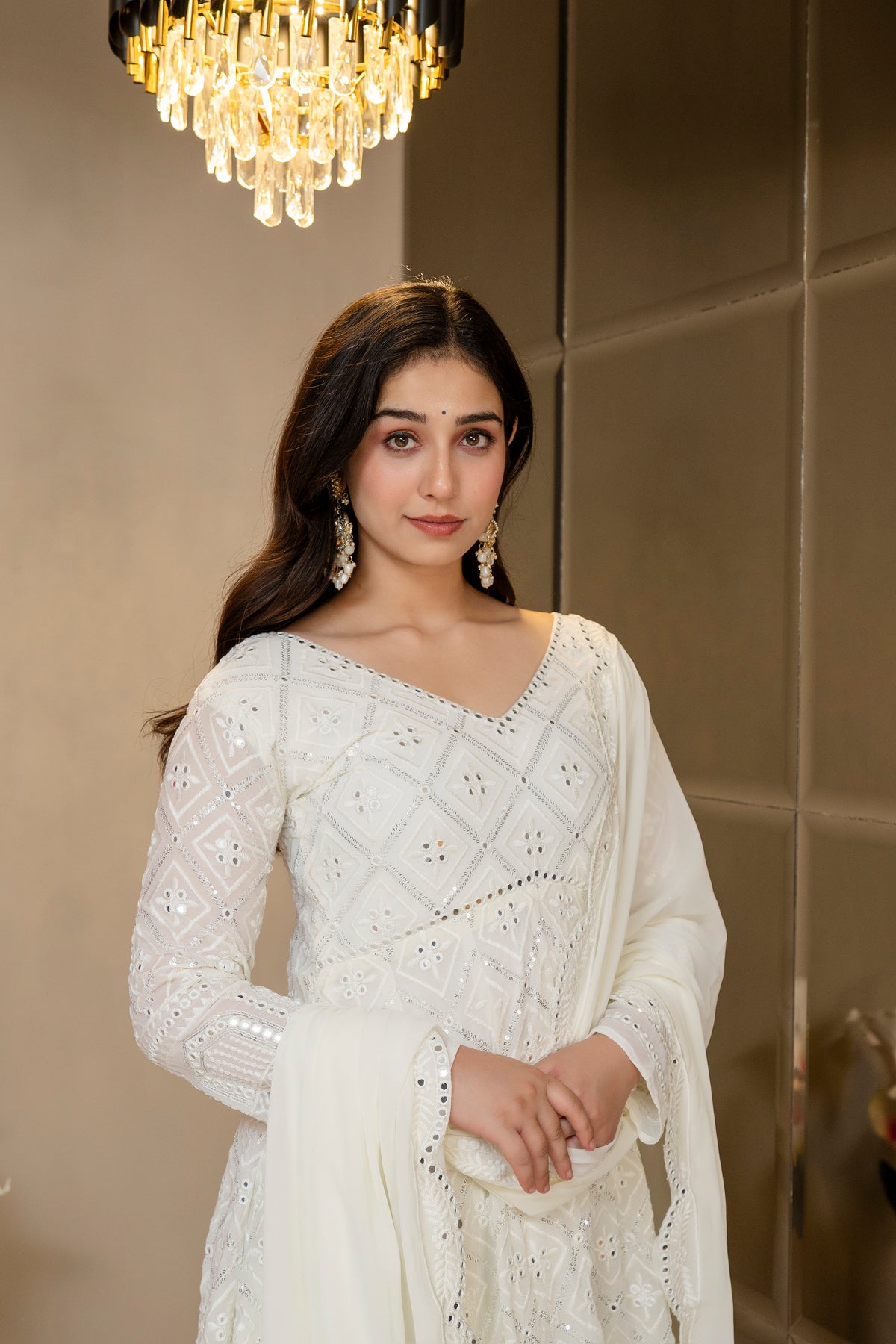 Lucknowi Embroidered Georgette Anarkali Full Stitched Suit Set
