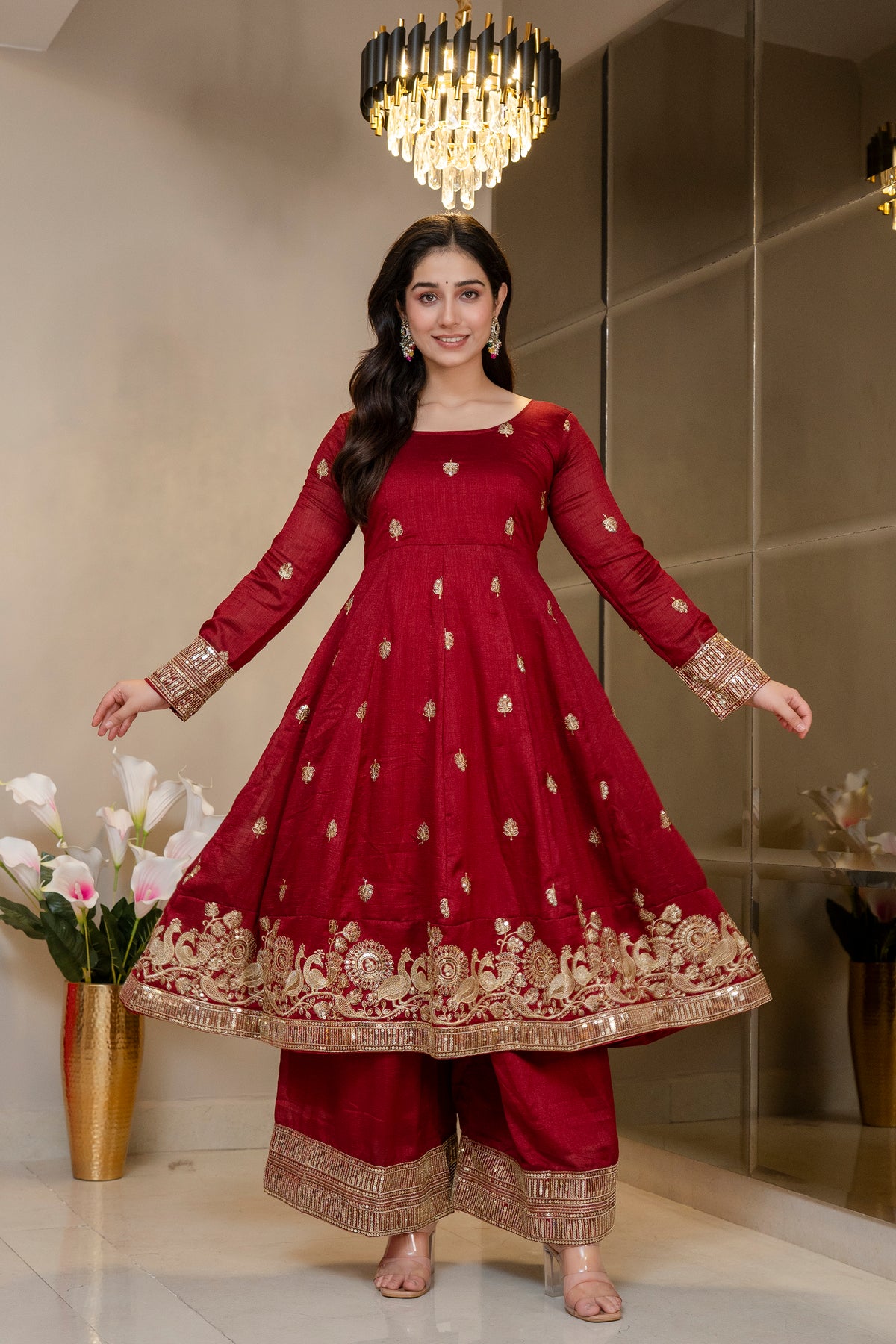 Morani Maroon Anarkali Premium Suit Set