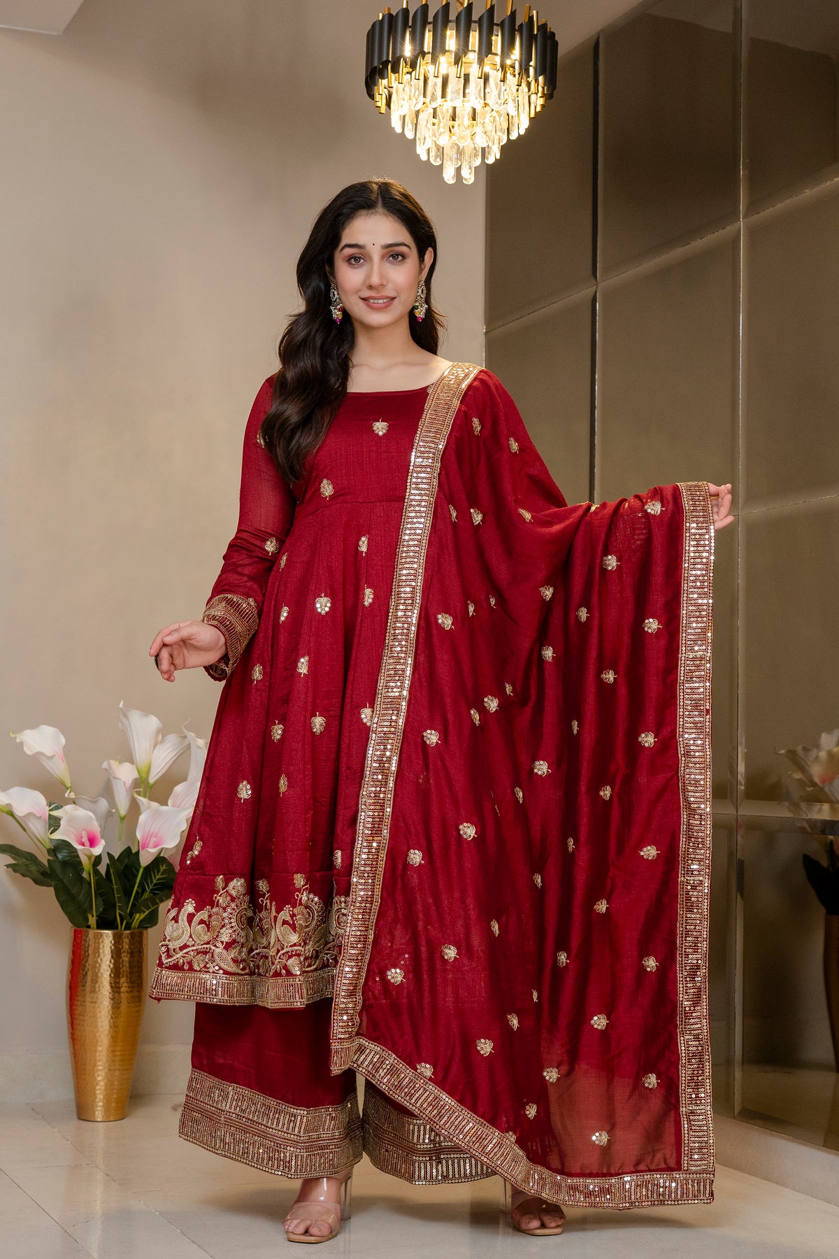 Morani Maroon Anarkali Premium Suit Set