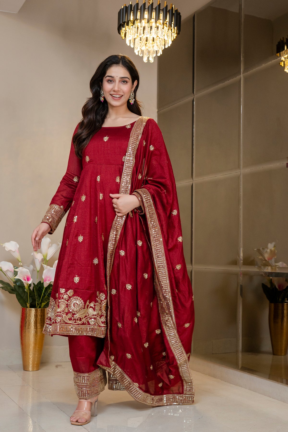 Morani Maroon Anarkali Premium Suit Set