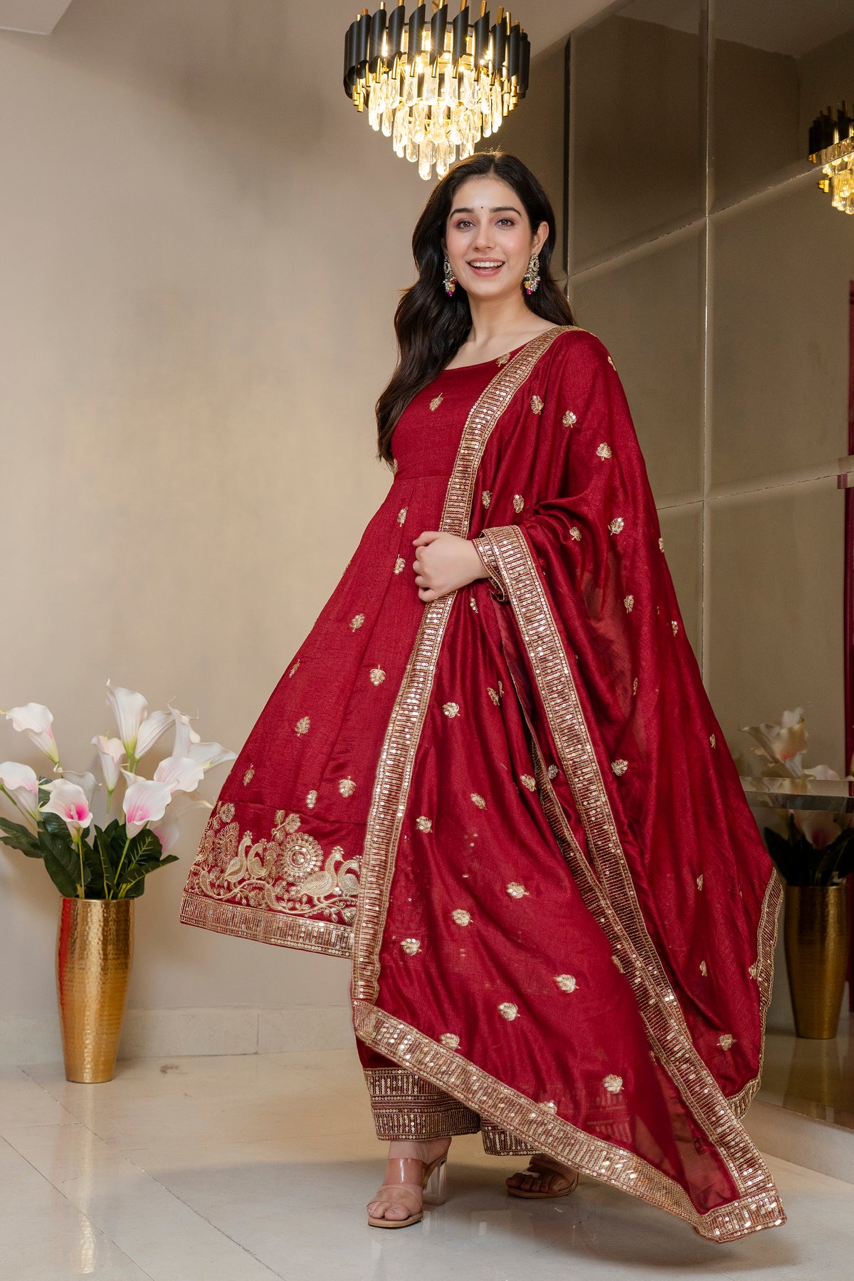 Morani Maroon Anarkali Premium Suit Set
