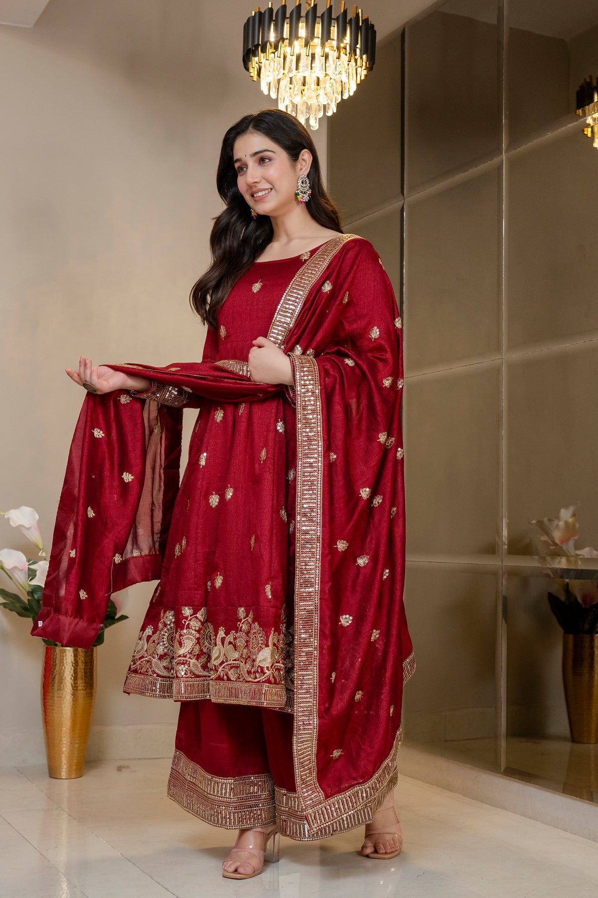 Morani Maroon Anarkali Premium Suit Set