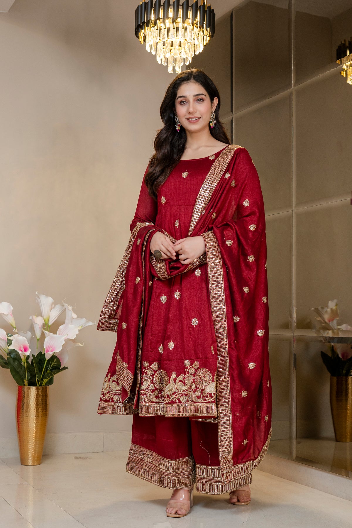 Morani Maroon Anarkali Premium Suit Set
