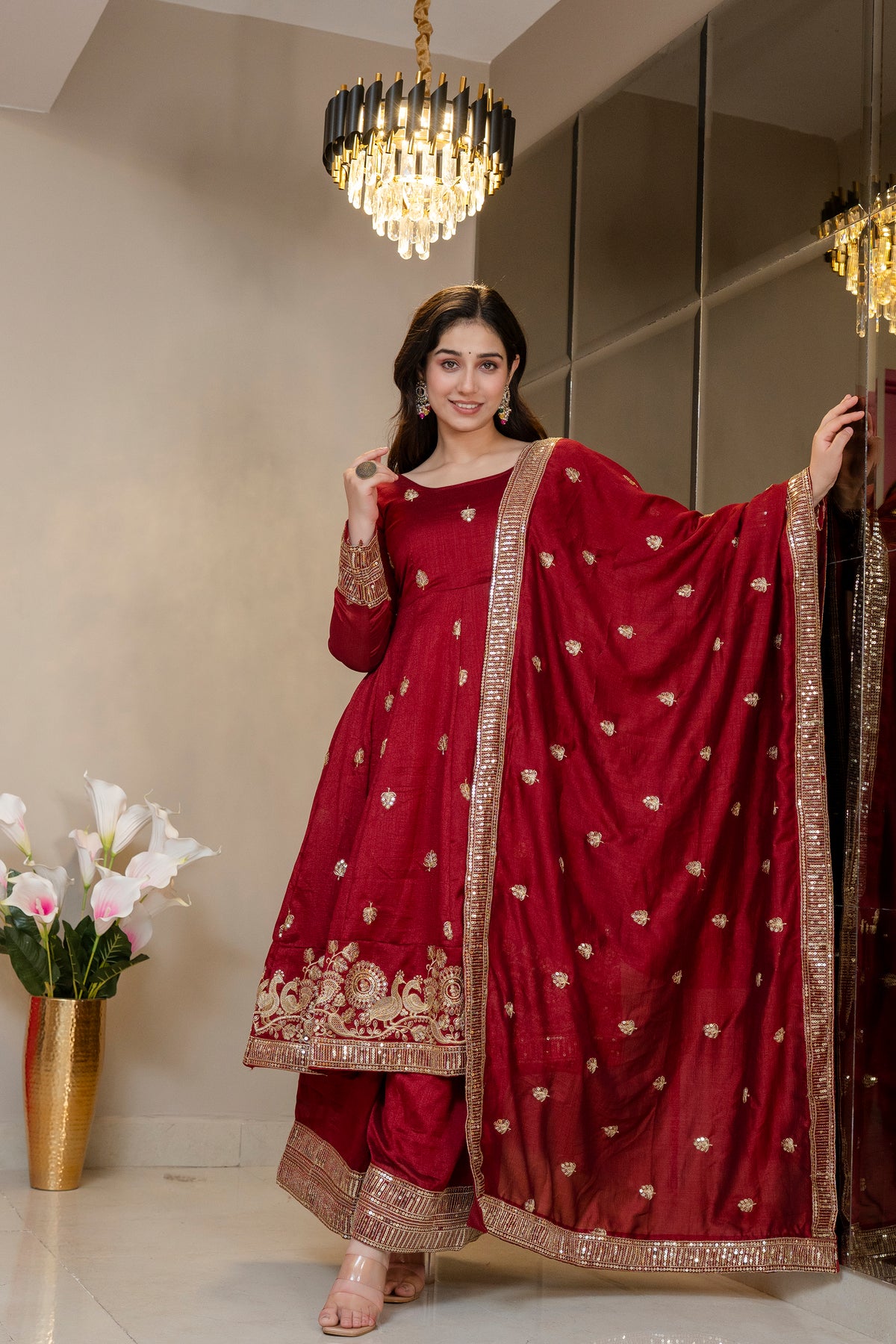 Morani Maroon Anarkali Premium Suit Set