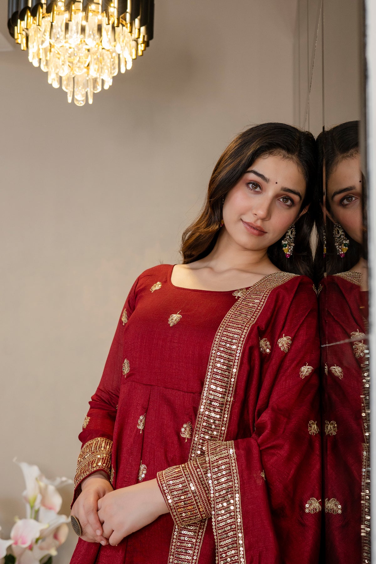 Morani Maroon Anarkali Premium Suit Set
