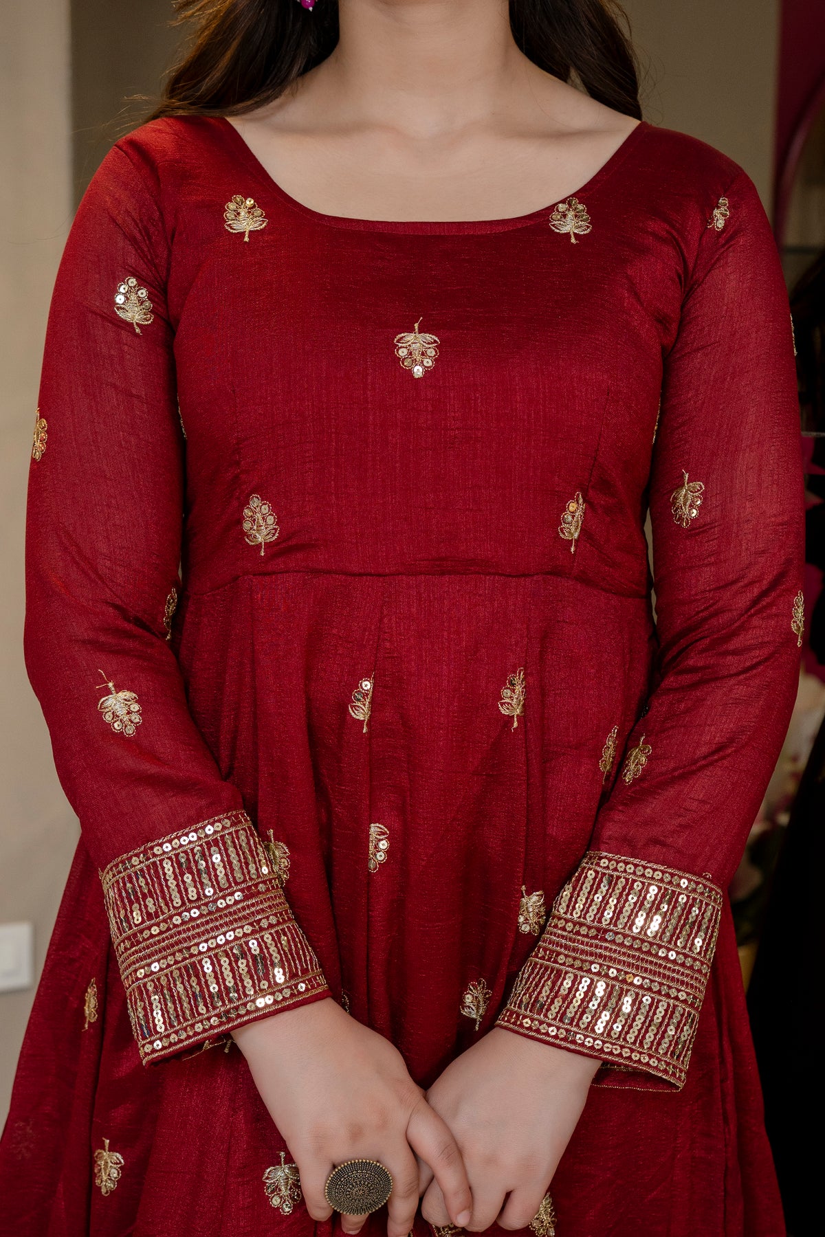 Morani Maroon Anarkali Premium Suit Set