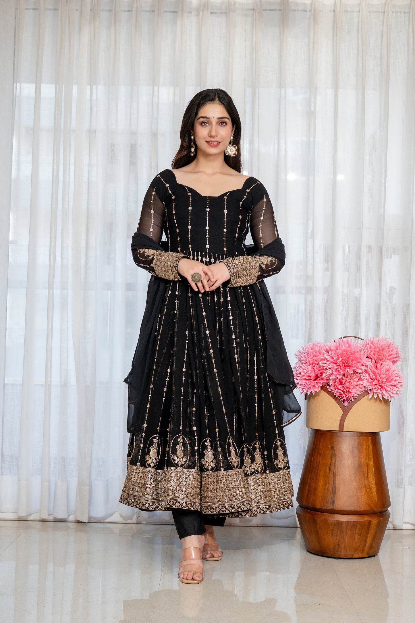 Traditional Black Anarkali Suit Set