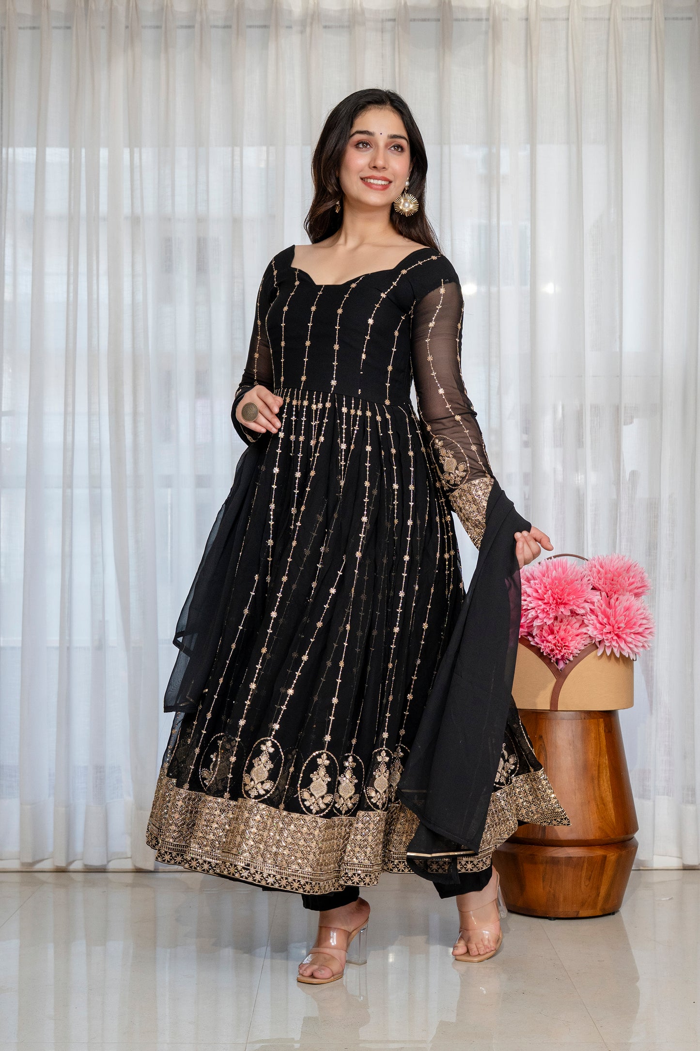 Traditional Black Anarkali Suit Set