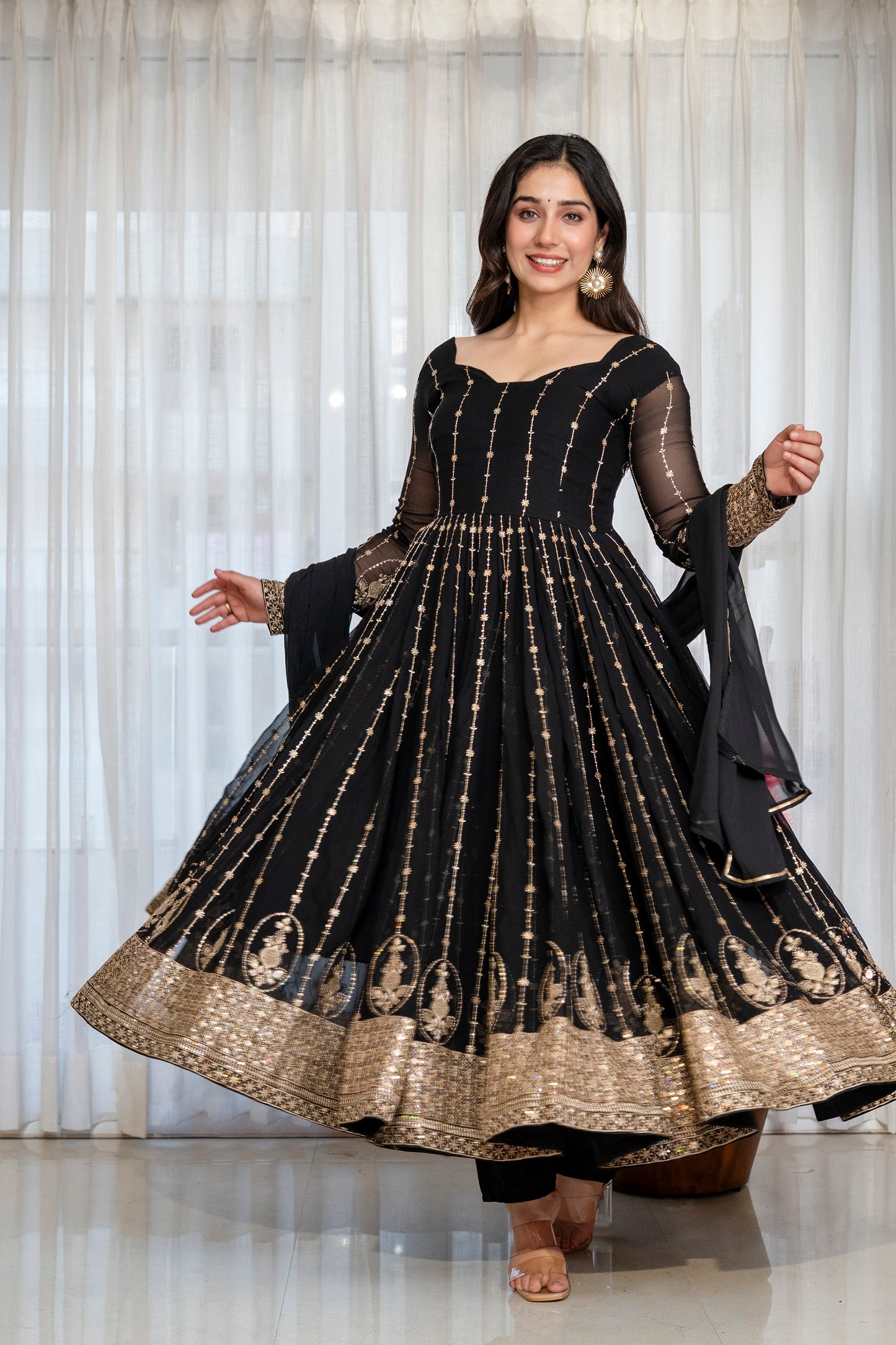 Traditional Black Anarkali Suit Set