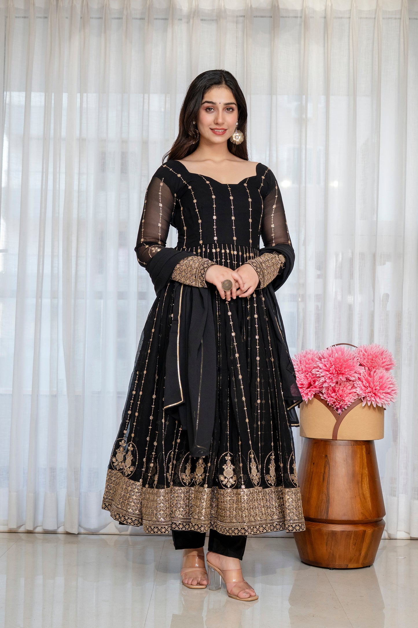 Traditional Black Anarkali Suit Set