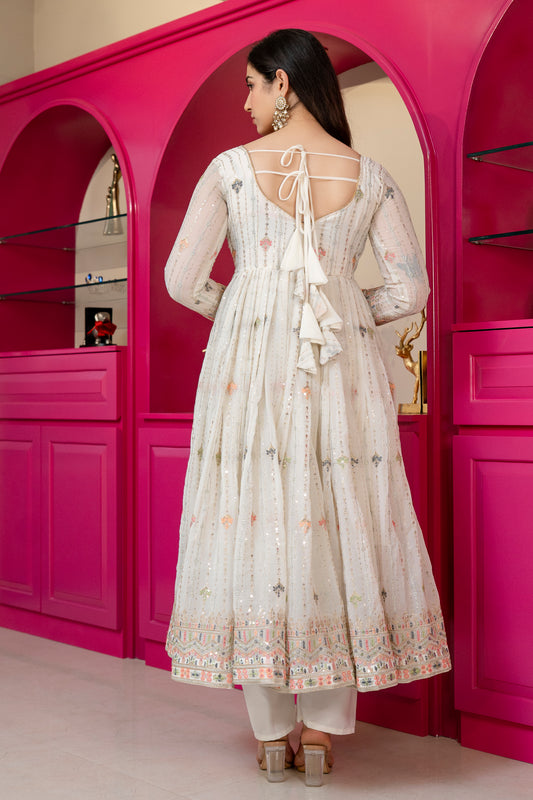 Traditional Off White Anarkali Suit Set