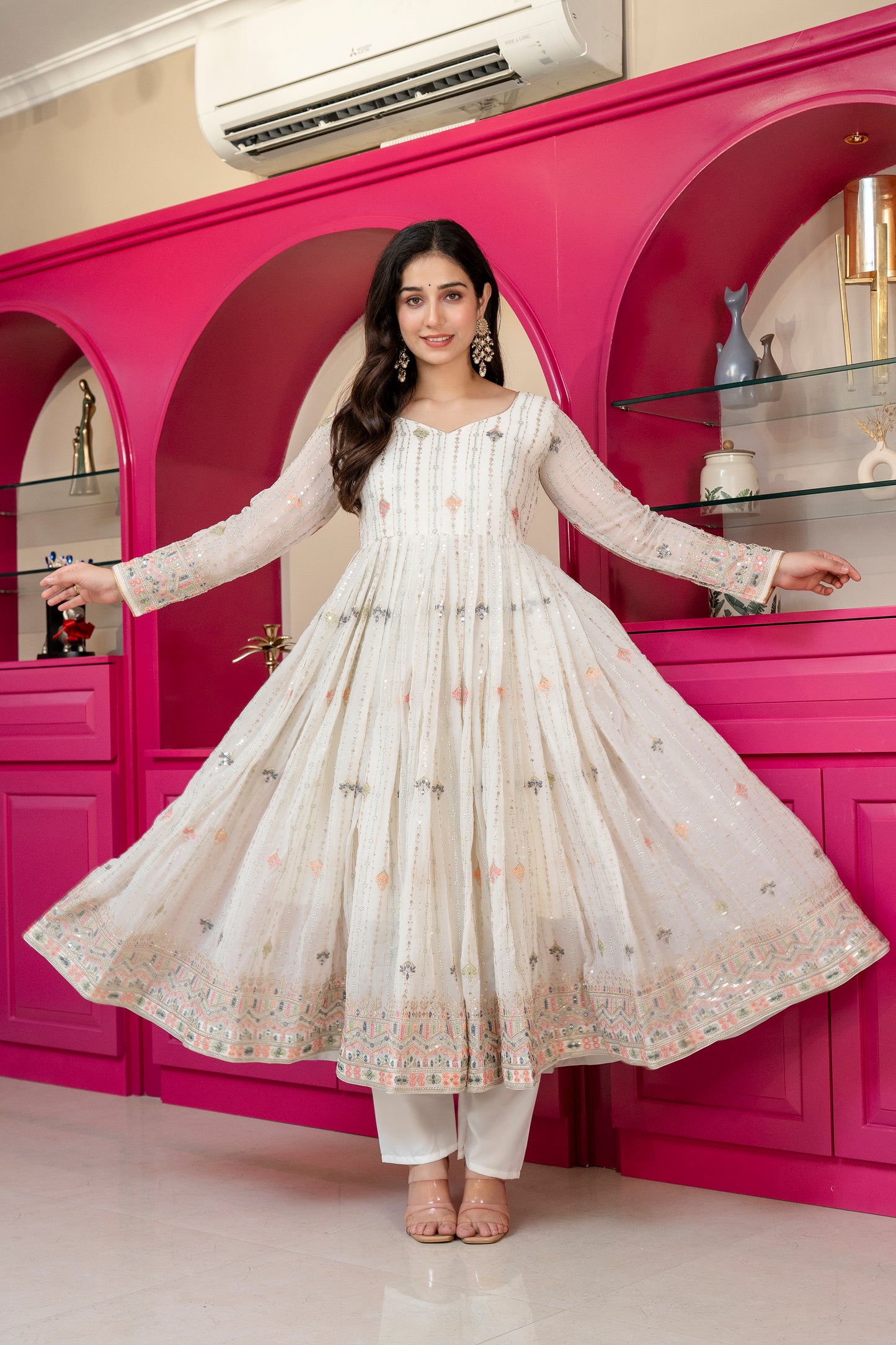 Traditional Off White Anarkali Suit Set