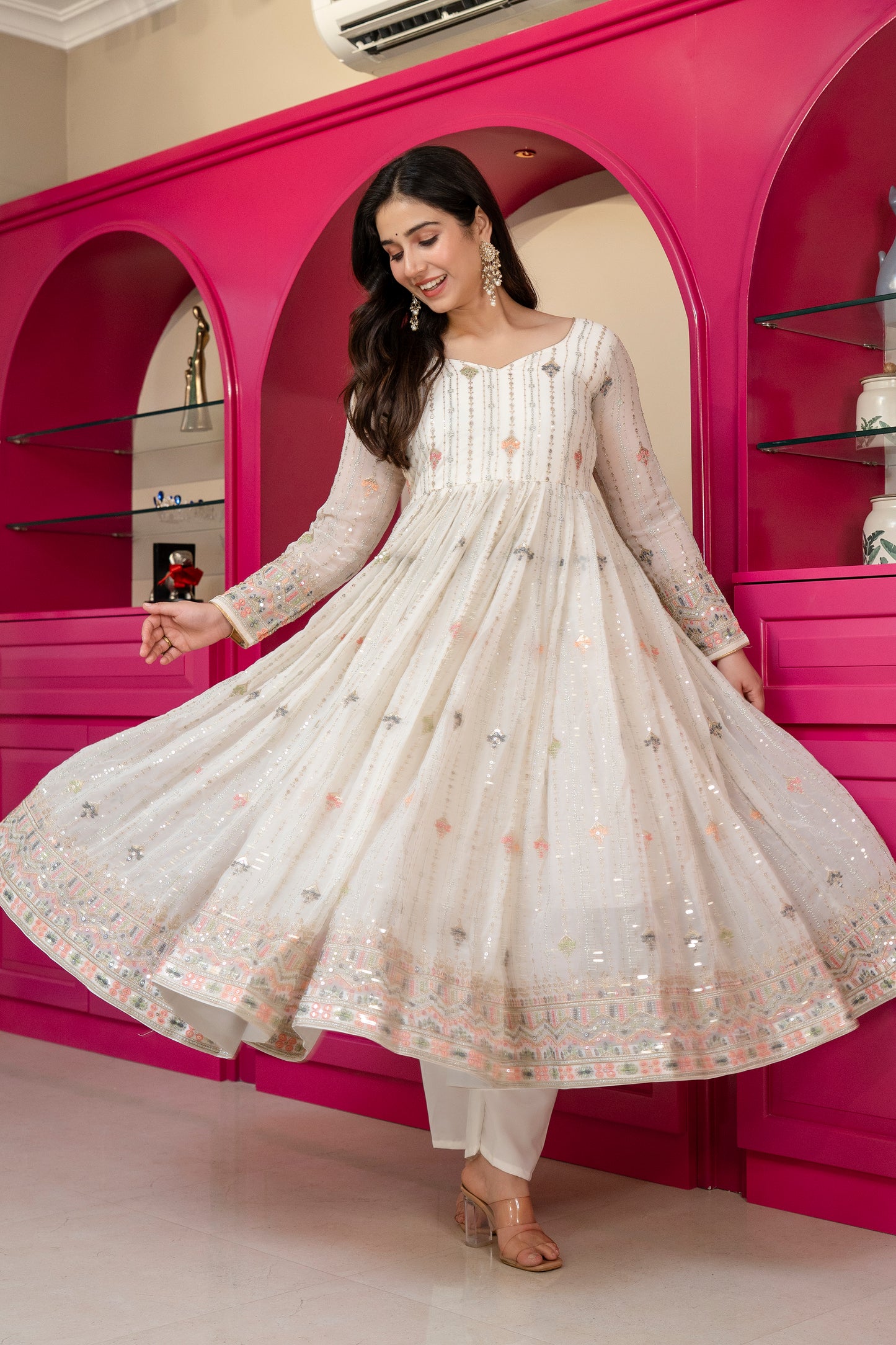 Traditional Off White Anarkali Suit Set
