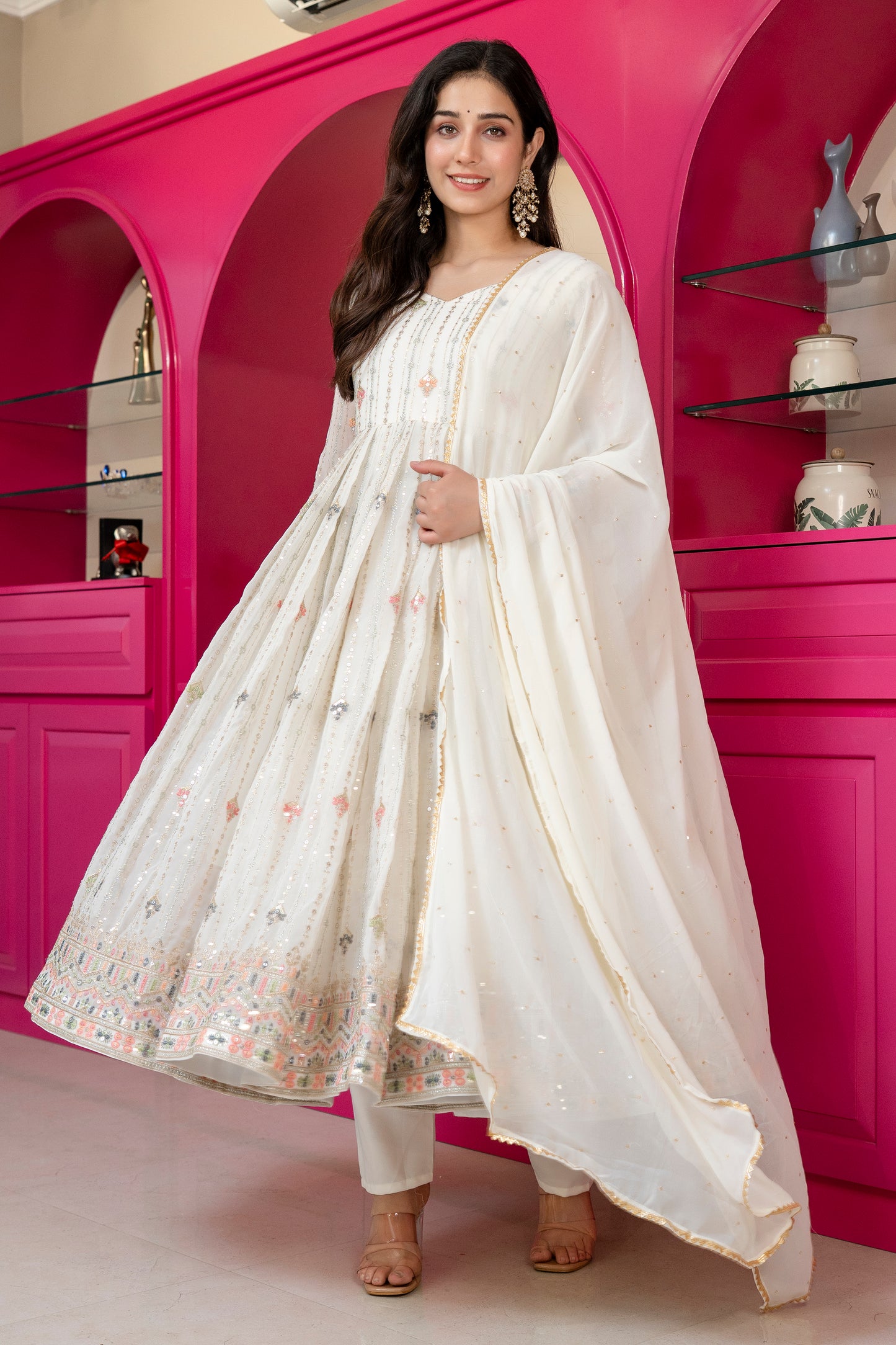 Traditional Off White Anarkali Suit Set