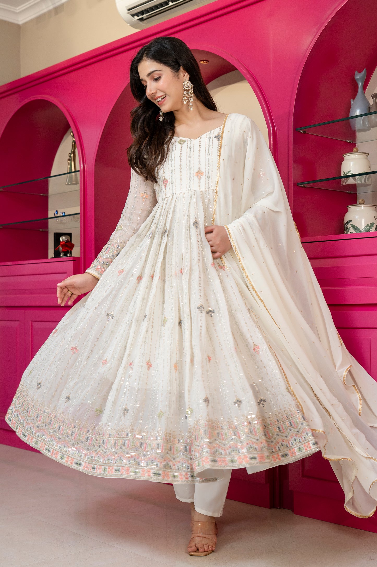 Traditional Off White Anarkali Suit Set