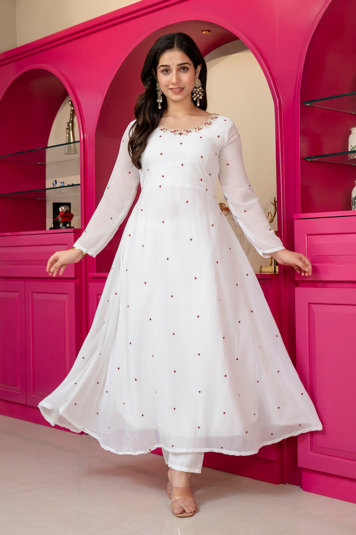 Tejsvi White Colour Traditional White Anarkali Suit 🤍