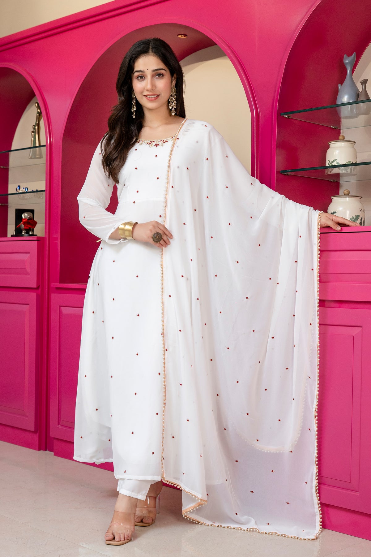 Tejsvi White Colour Traditional White Anarkali Suit 🤍