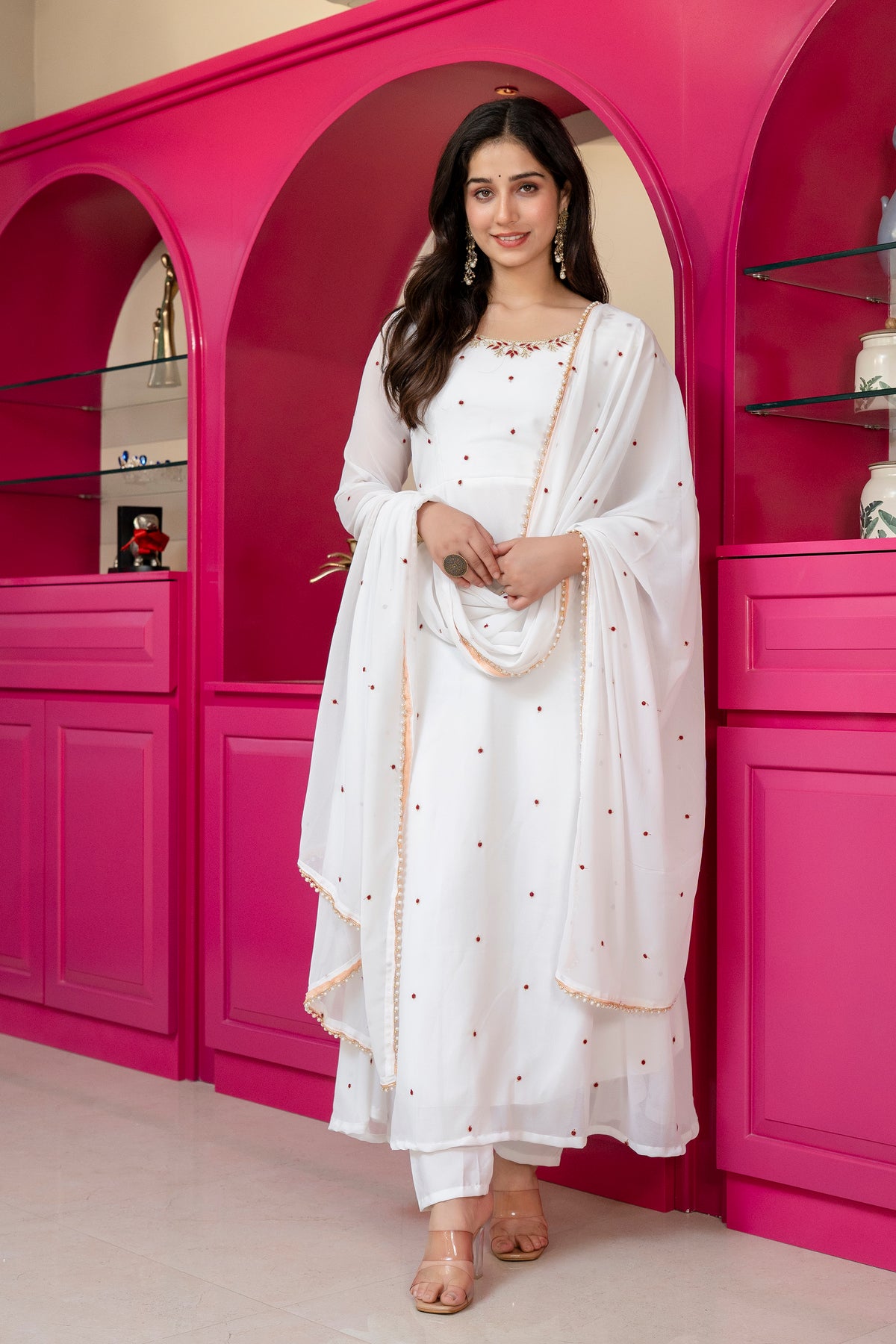 Tejsvi White Colour Traditional White Anarkali Suit 🤍