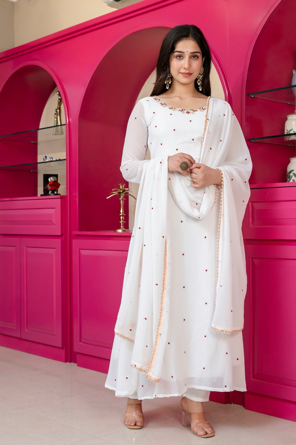Tejsvi White Colour Traditional White Anarkali Suit 🤍