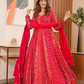 MASLIN FULL FLAIR WITH KALI PATTERN AND CANVAS PATTA WITH DUPPTA SET READY TO WEAR