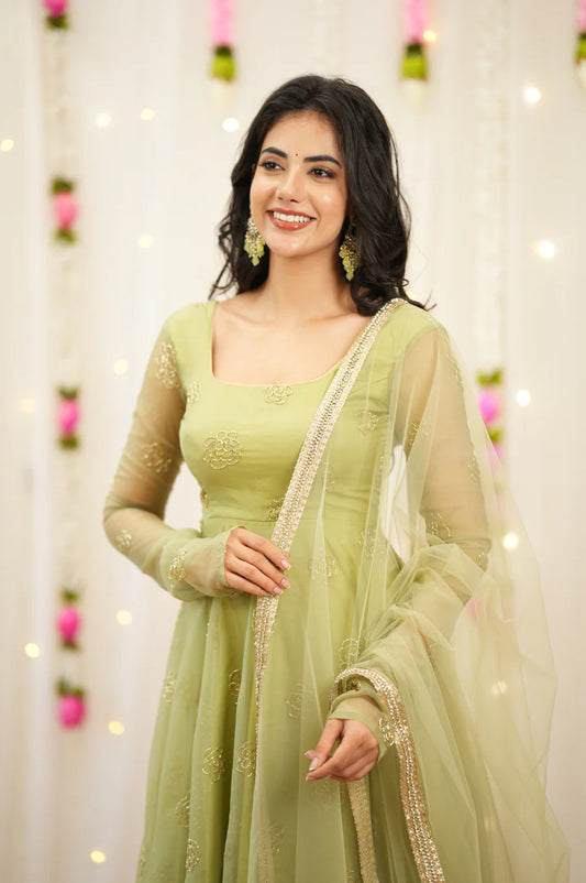 Kiya Pastel Green  Anarkali Premium Suit Set