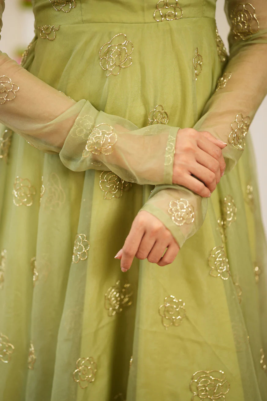 Kiya Pastel Green  Anarkali Premium Suit Set
