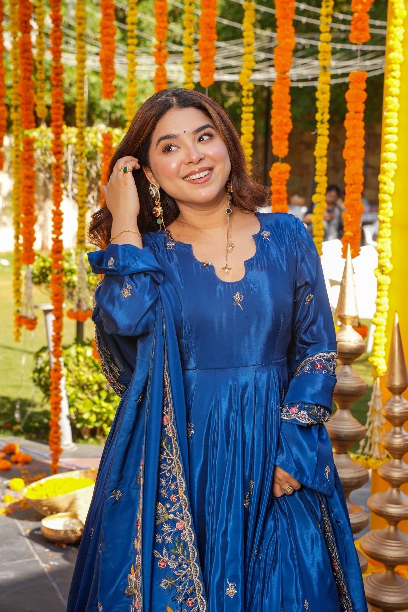 Blue Floral Anarkali Suit Set