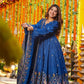 Blue Floral Anarkali Suit Set