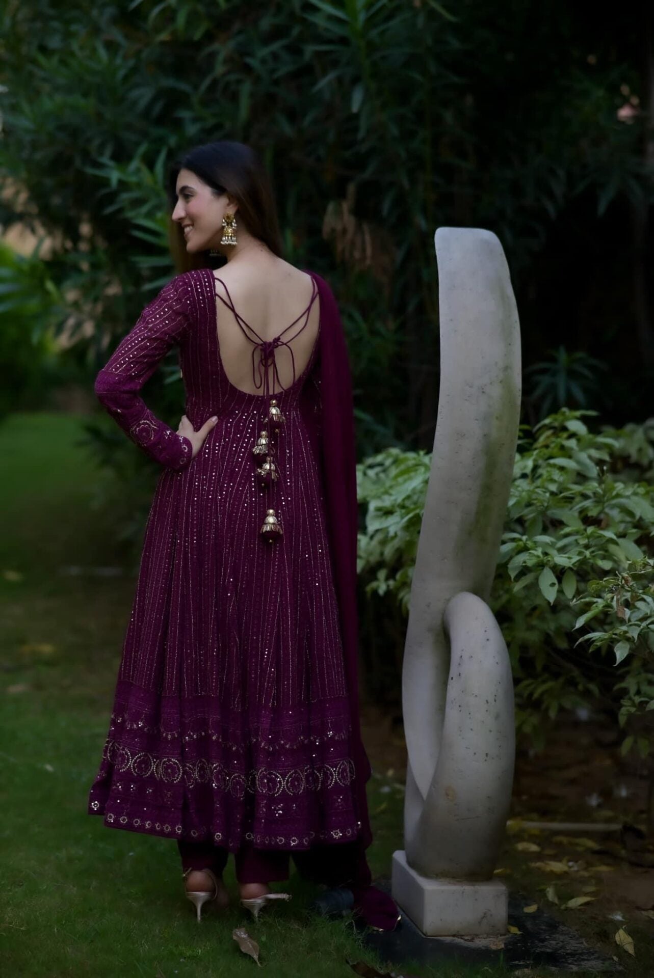 WINE PURPLE READYMADE KALI-CUT  ANARKALI SUIT SET TD-6039