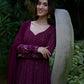 WINE PURPLE READYMADE KALI-CUT  ANARKALI SUIT SET TD-6039