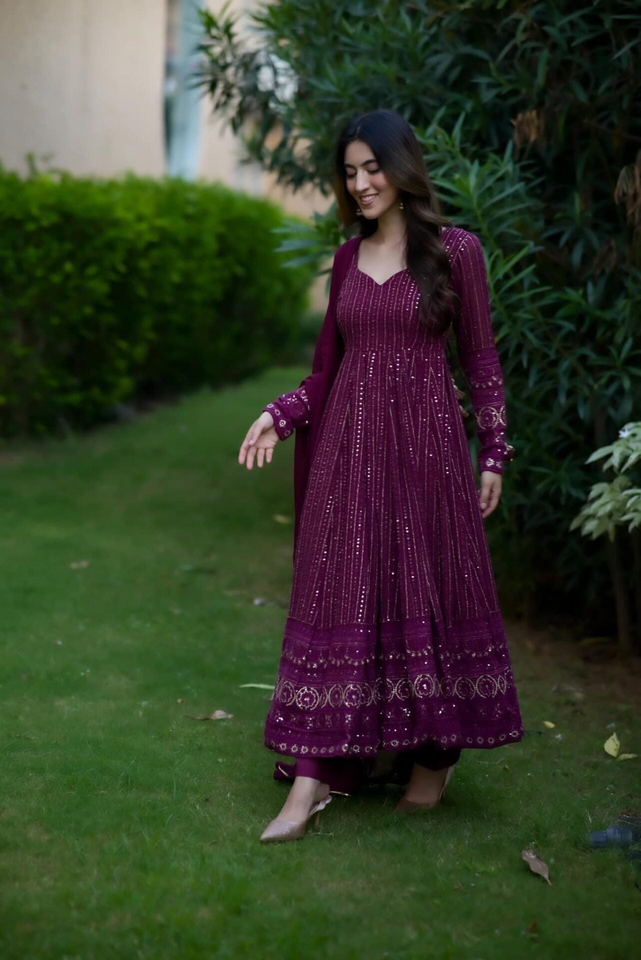 WINE PURPLE READYMADE KALI-CUT  ANARKALI SUIT SET TD-6039