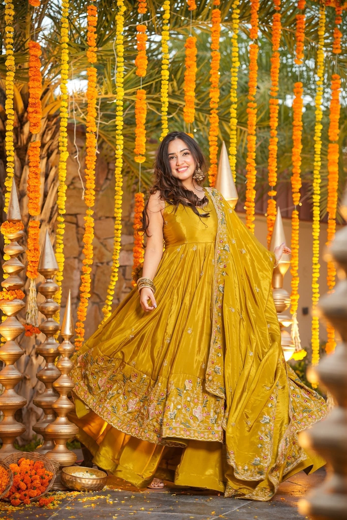 Yellow Floral Anarkali Suit Set