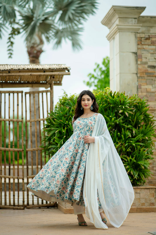 MALTI COLOURED  ANARKALI PANT AND DUPATTA SUIT SET