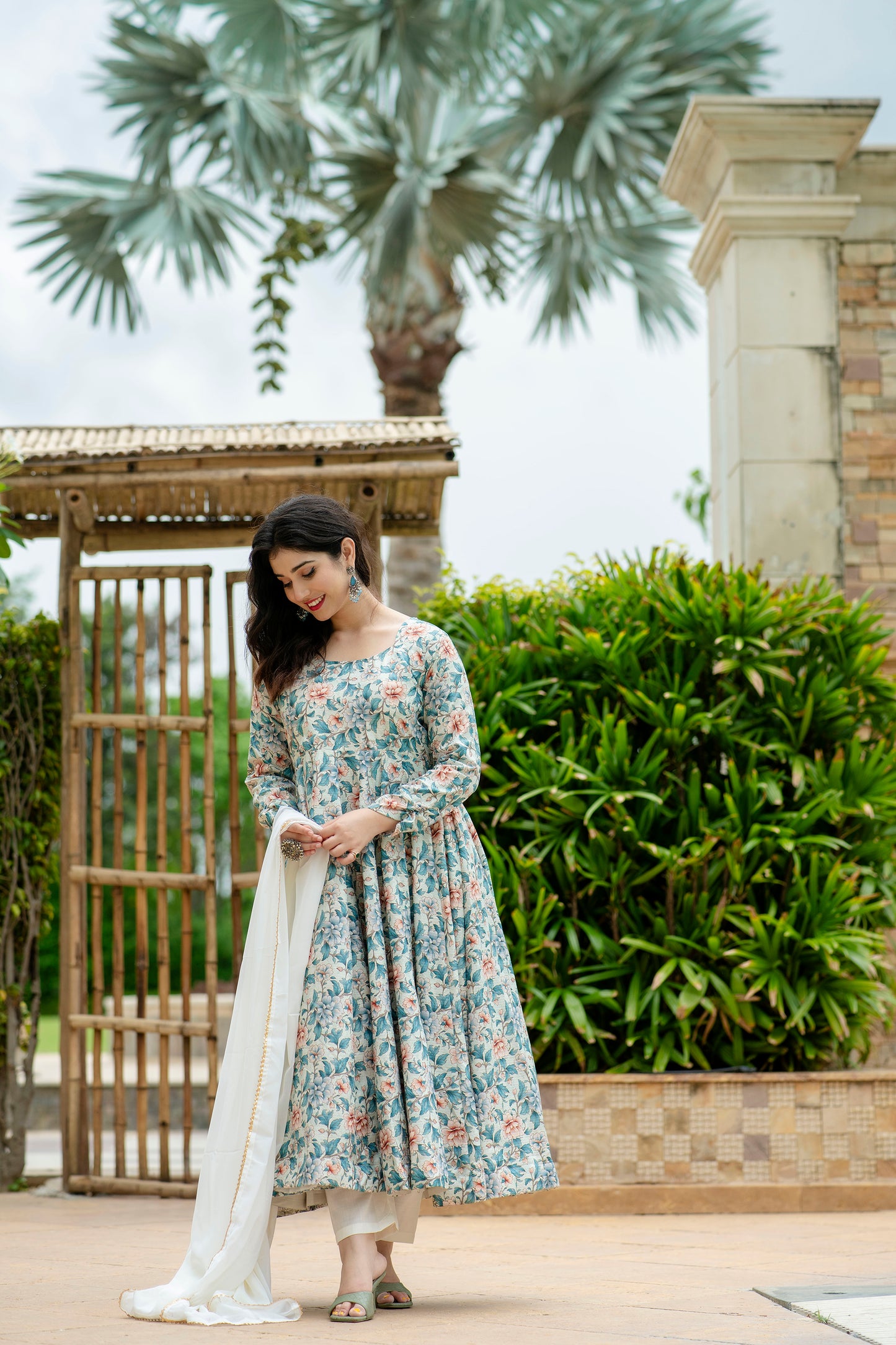 MALTI COLOURED  ANARKALI PANT AND DUPATTA SUIT SET