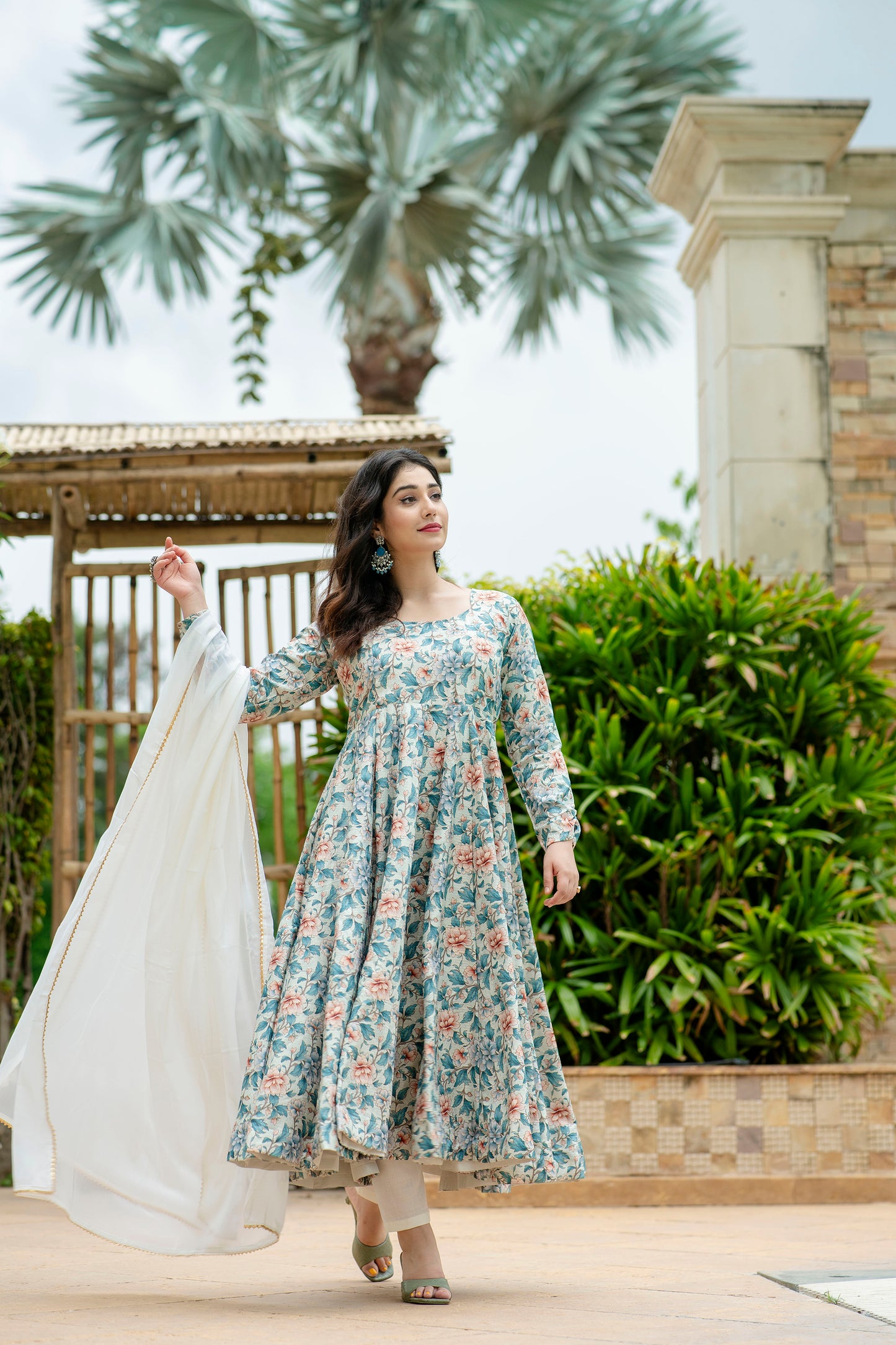 MALTI COLOURED  ANARKALI PANT AND DUPATTA SUIT SET