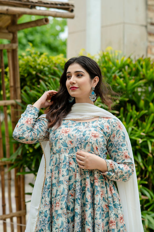 MALTI COLOURED  ANARKALI PANT AND DUPATTA SUIT SET
