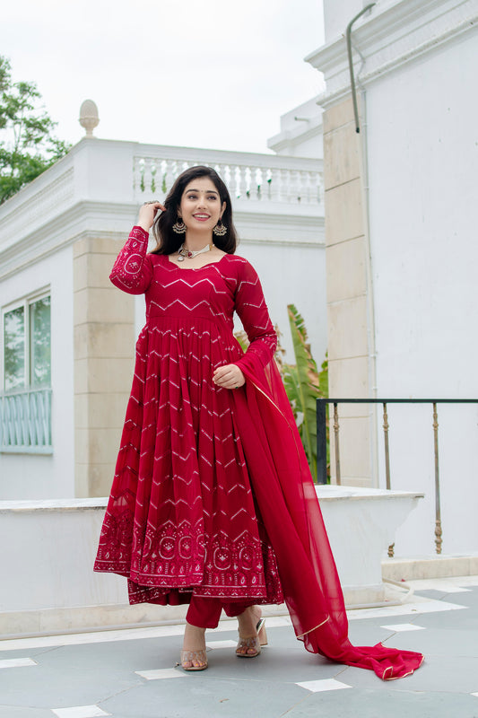 MAROON COLOURED ANARKALI SUIT SET