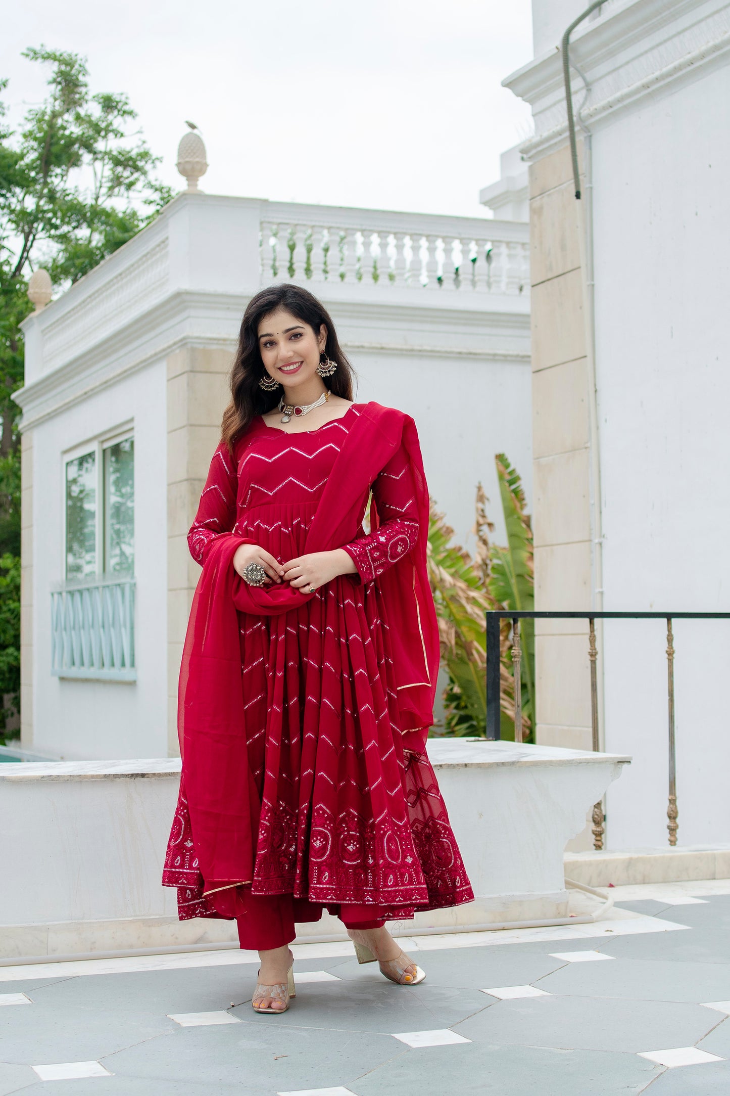 MAROON COLOURED ANARKALI SUIT SET
