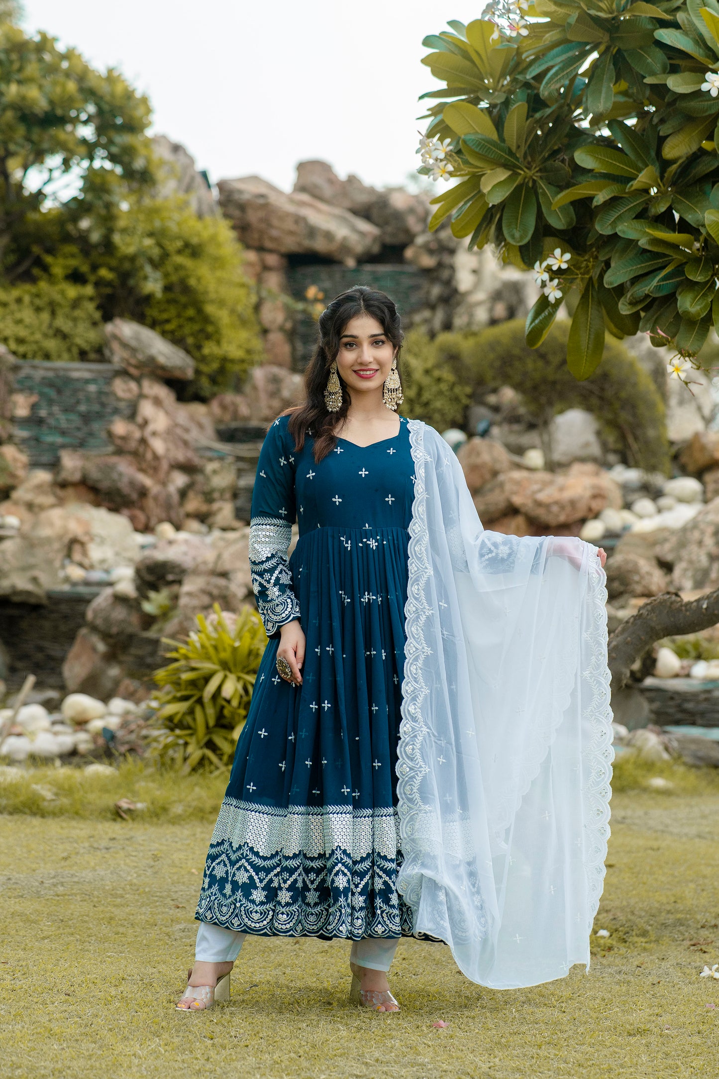 RAMA COLOUR EMBROIDERY WORKED ANARKALI SUIT SET