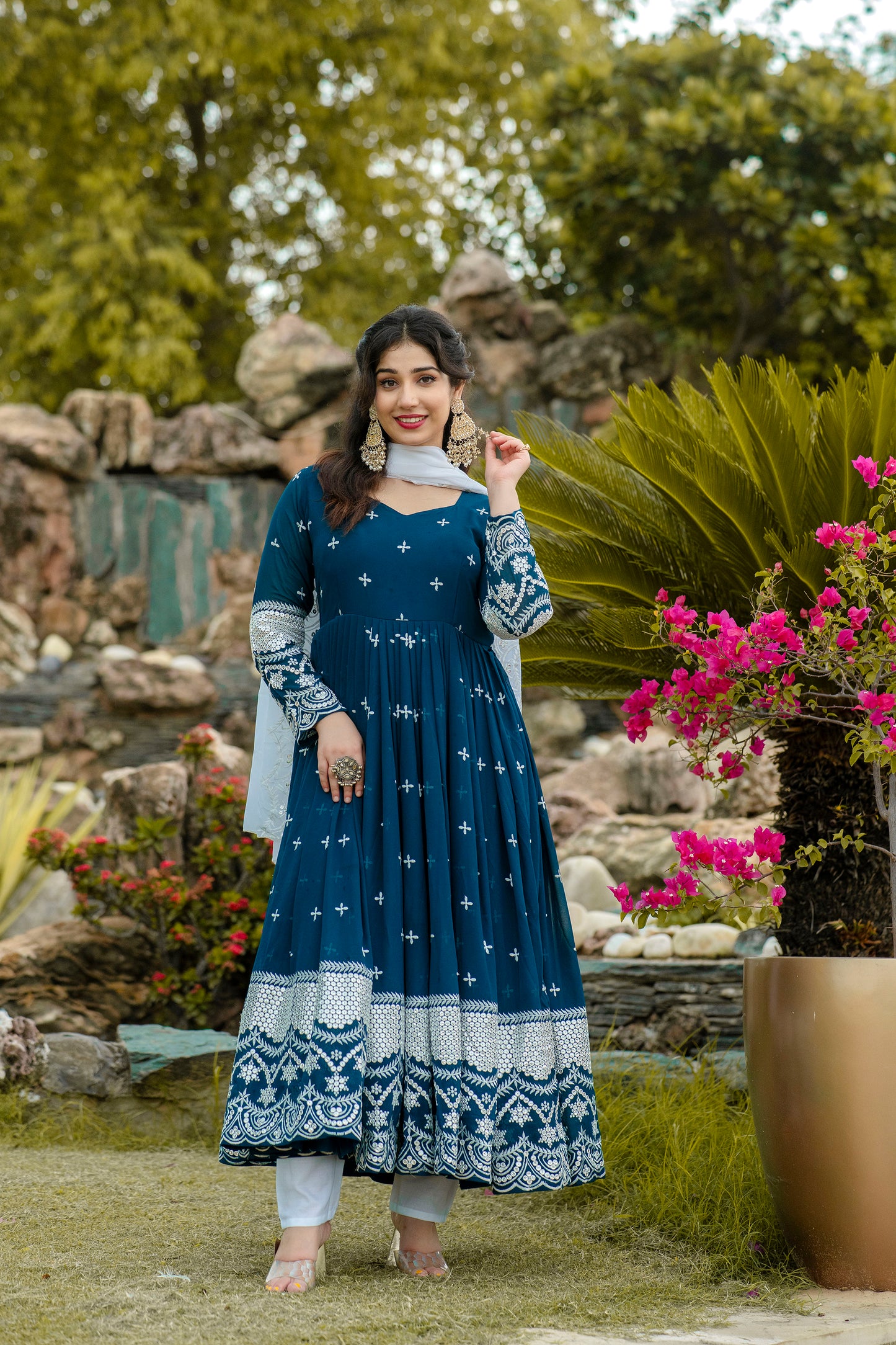 RAMA COLOUR EMBROIDERY WORKED ANARKALI SUIT SET
