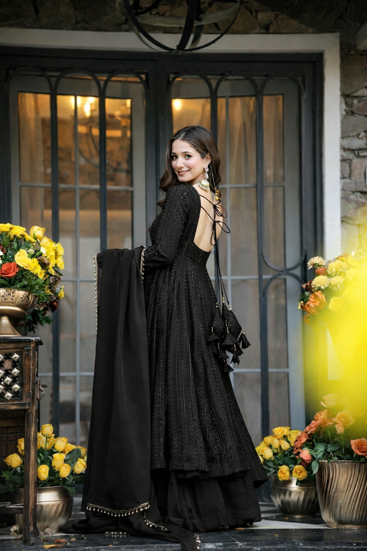 Rushika Black Lucknowi  Elegant Anarkali Suit Set