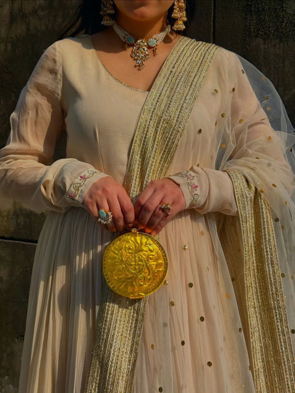 Riva Off White Elegant Anarkali Suit Set