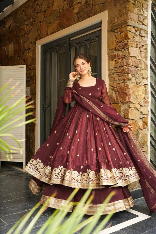 Morani`s Maroon Anarkali Premium Suit Set