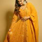 MUSTARD EMBROIDERED GEORGETTE ANARKALI SUIT SET